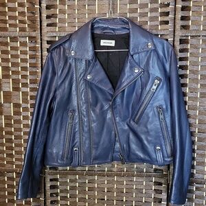 Zadig & Voltaire Dark Blue Leather Biker Jacket